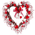 Sggvecsy 17in Valentines Day Heart Wreath with Berry Red Heart Wreaths Handmade Valentines Day Wreath with Silk Bow Red Pink Pi