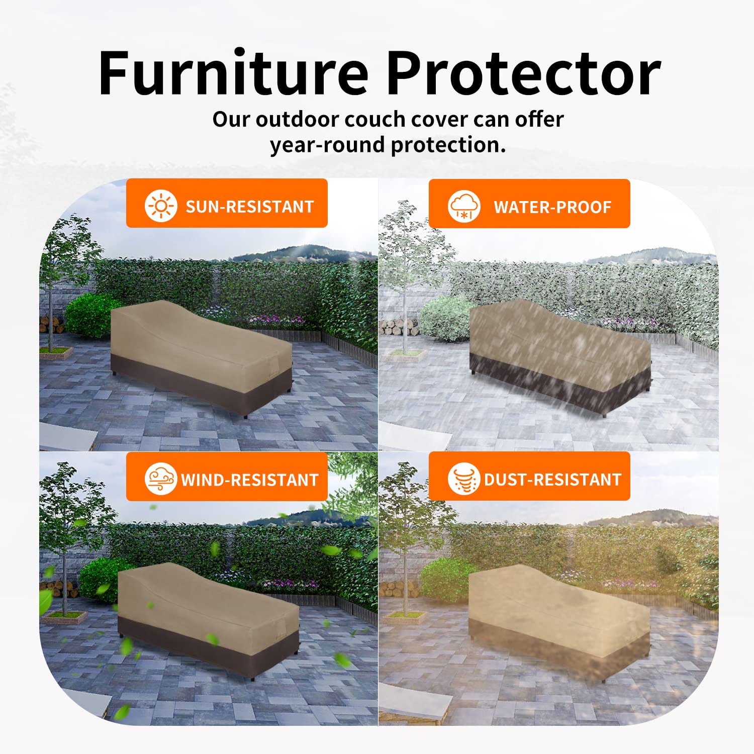 Easy-Going Waterproof Outdoor Chaise Lounge Cover, Heavy Duty Patio Lounge Chair Cover, Windproof Outdoor Furniture Cover With Air Vent (1 Pack-78Wx35.5Dx33H Inch, Camel/Dark Brown)