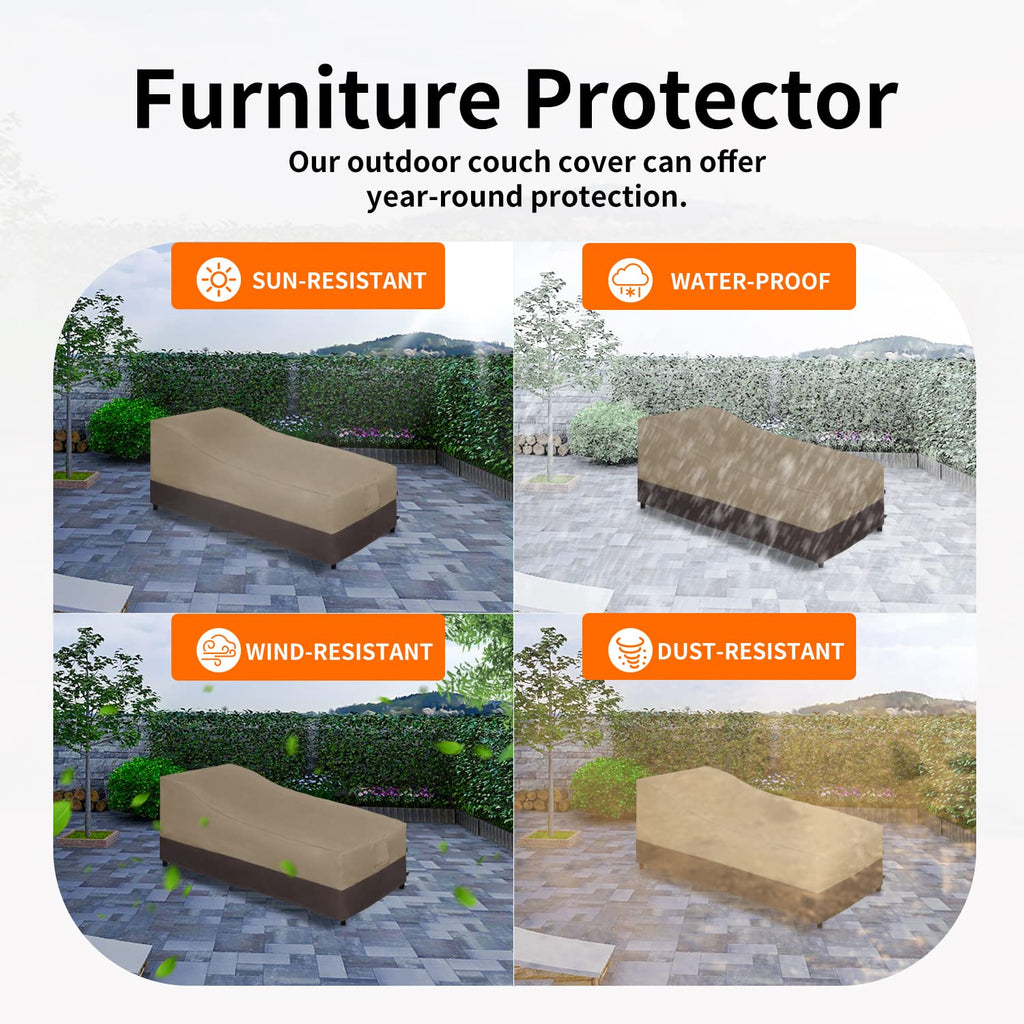 Easy-Going Waterproof Outdoor Chaise Lounge Cover, Heavy Duty Patio Lounge Chair Cover, Windproof Outdoor Furniture Cover With Air Vent (1 Pack-78Wx35.5Dx33H Inch, Camel/Dark Brown)