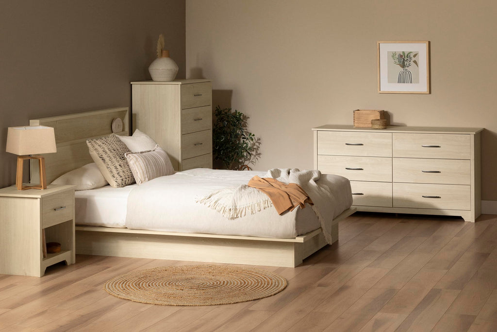South Shore Fusion 1-Drawer Nightstand-End Table with Storage, Bleached Oak