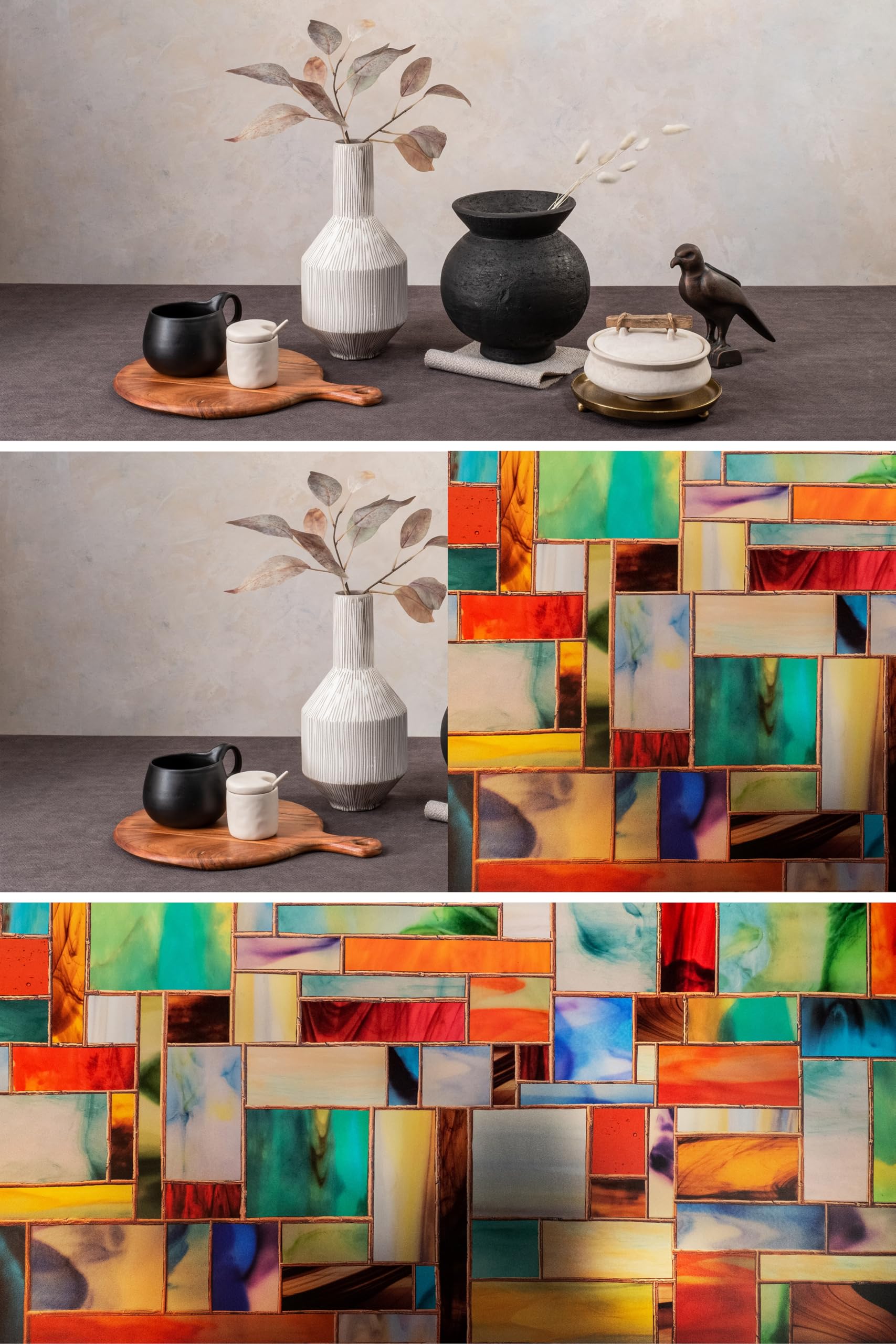 ARTSCAPE Montage Privacy Window Film - 24 x 36, Non-Adhesive, UV Protection, Easy Apply, Removable, Vibrant Colored Pattern, Made in USA