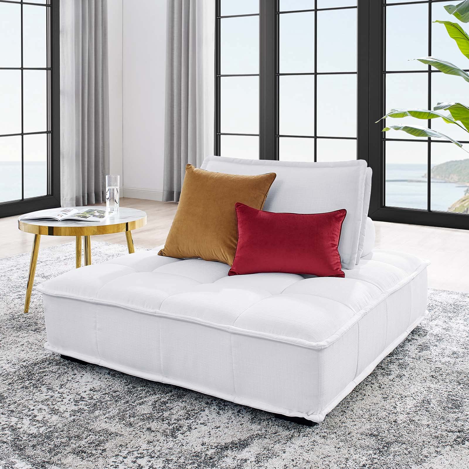 Modway Saunter Tufted Fabric Armless Chair, White