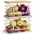 ALOCEO 2 Pack Potato and Onion Storage Bins, Large Trash Bag Holder Under Sink with Bamboo Top, Stainless Steel Pantry Organizer