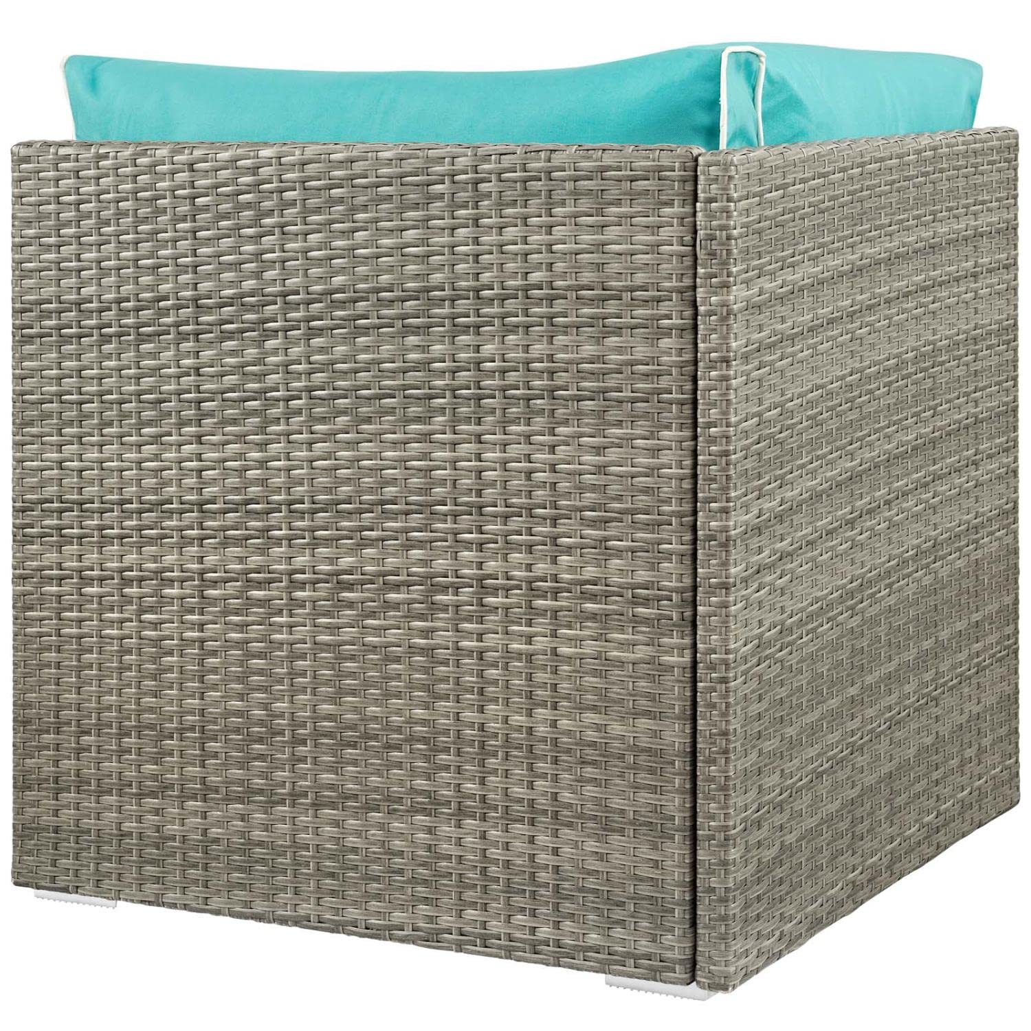 Modway Repose Wicker Rattan Outdoor Patio Ottoman wth Cushions in Light Gray Turquoise