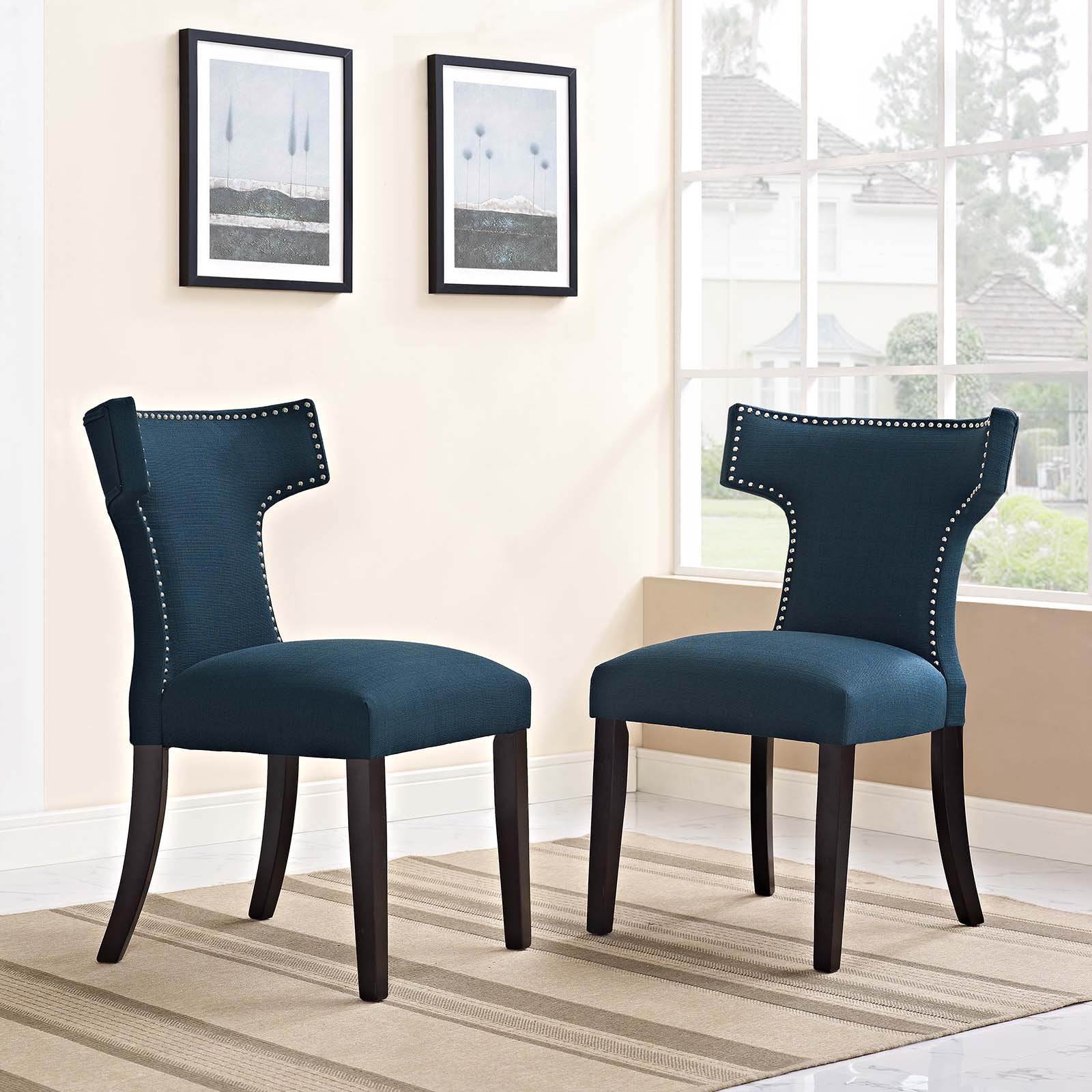 Modway Baron Curve Mid-Century Modern Upholstered Fabric With Nailhead Trim, Two Chairs, Azure