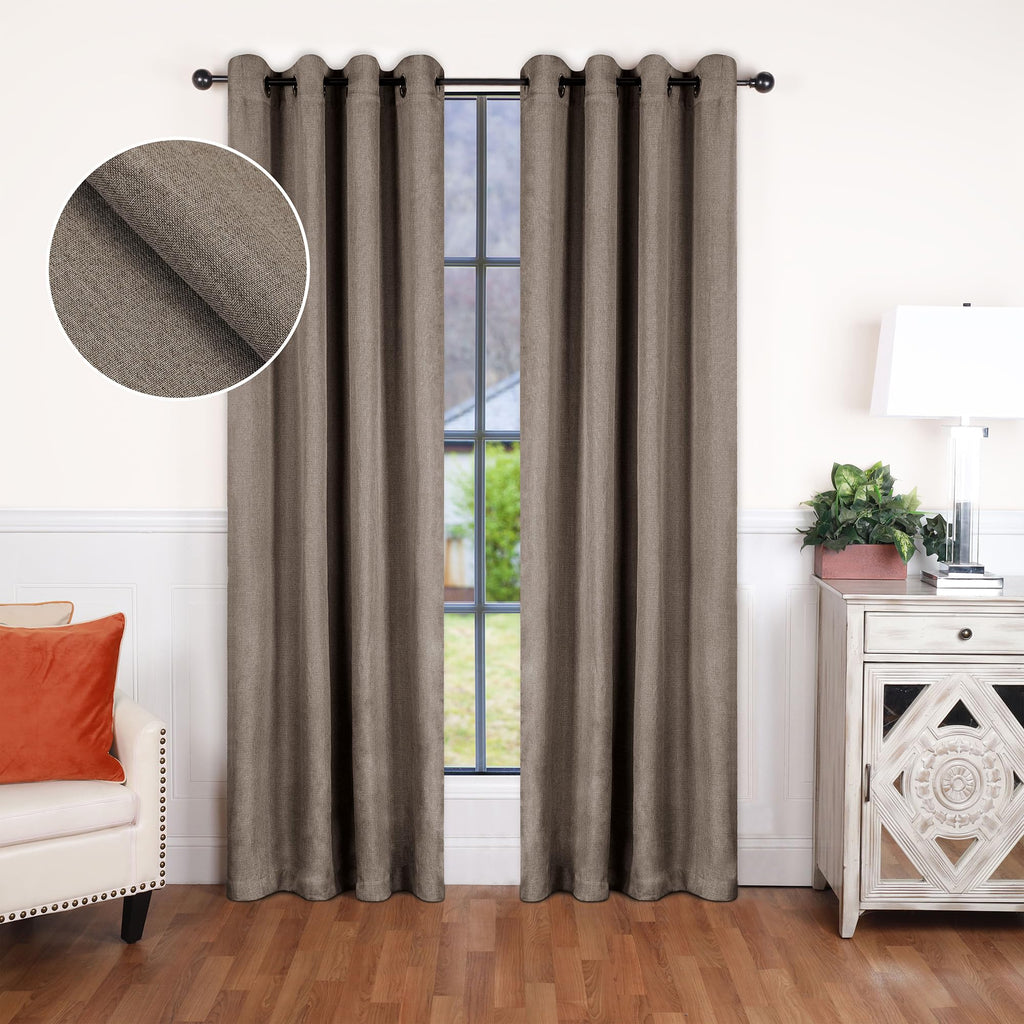 Superior Linen Textured Blackout Curtain Set Of 2, Thermal Insulated Panel Pair With Grommet Top Header, Classic Natural Look Ro