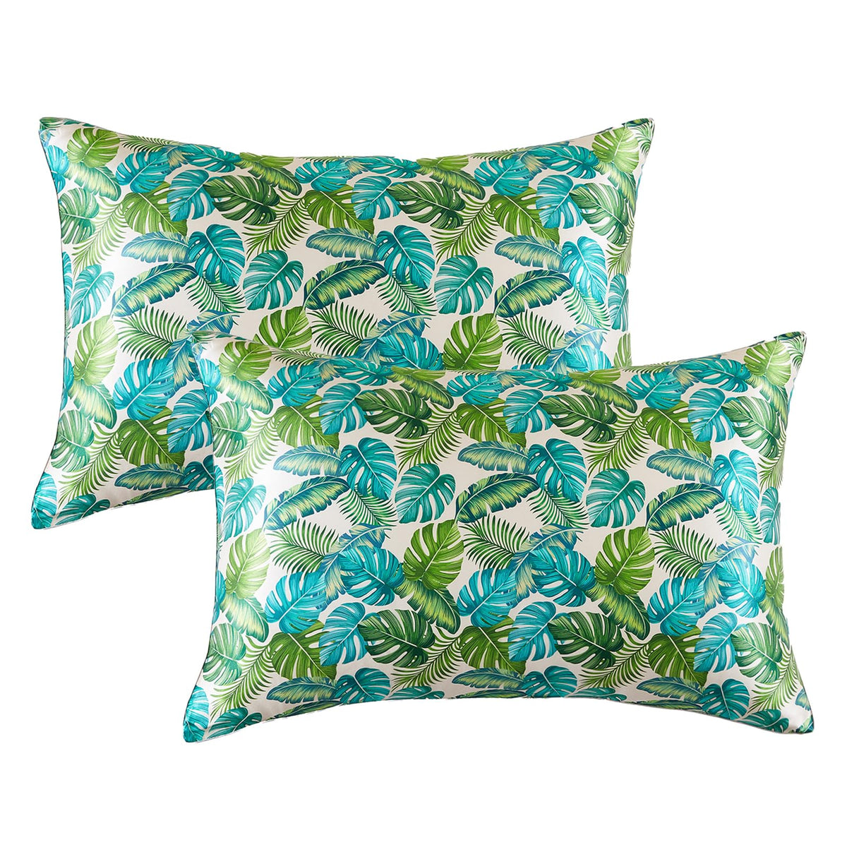 Thxsilk Set Of 2 Natural Mulberry Silk Pillowcase For Hair, Skin, And Sleep, Monstera Print, Standard Size(20'X26')