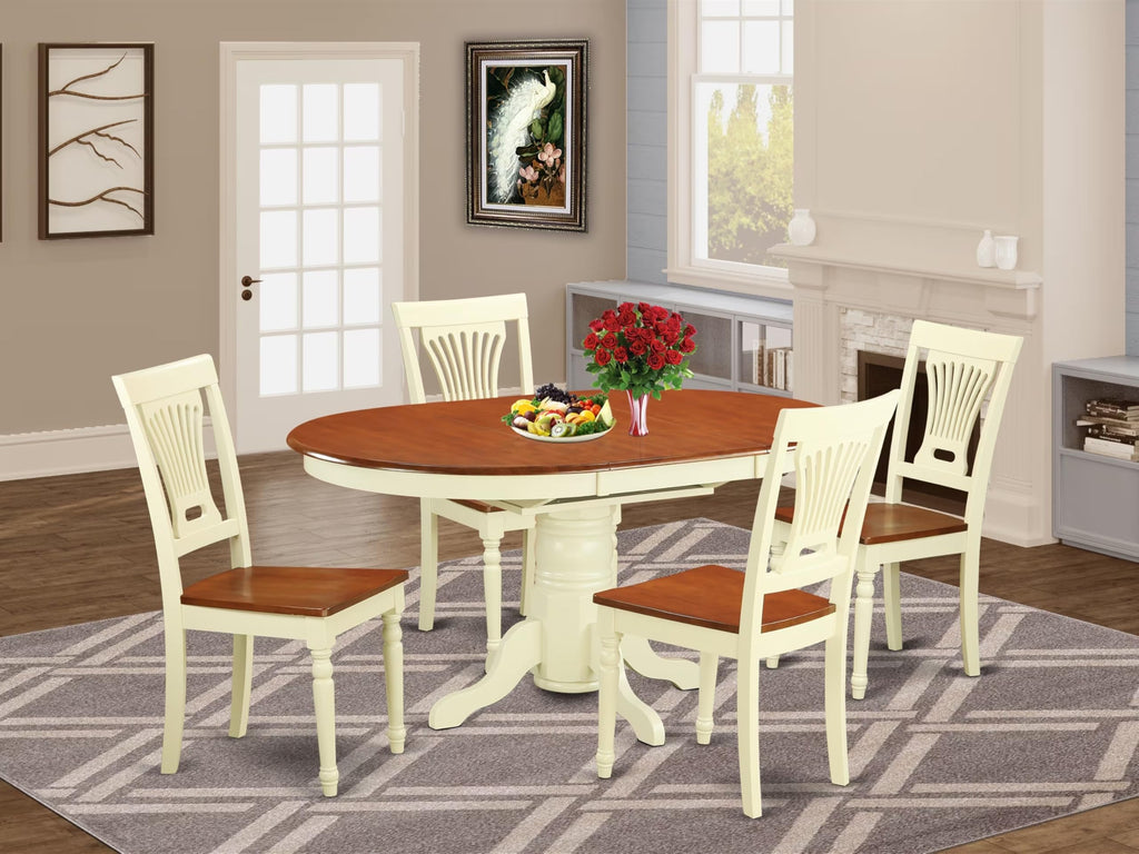 East West Furniture KEPL5-WHI-W 5 Piece Kitchen Table & Chairs Set Includes an Oval Dining Room Table with Butterfly Leaf and 4 Solid Wood Seat Chairs, 42x60 Inch, Buttermilk & Cherry