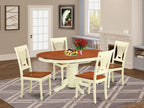 East West Furniture KEPL5-WHI-W 5 Piece Kitchen Table & Chairs Set Includes an Oval Dining Room Table with Butterfly Leaf and 4 Solid Wood Seat Chairs, 42x60 Inch, Buttermilk & Cherry