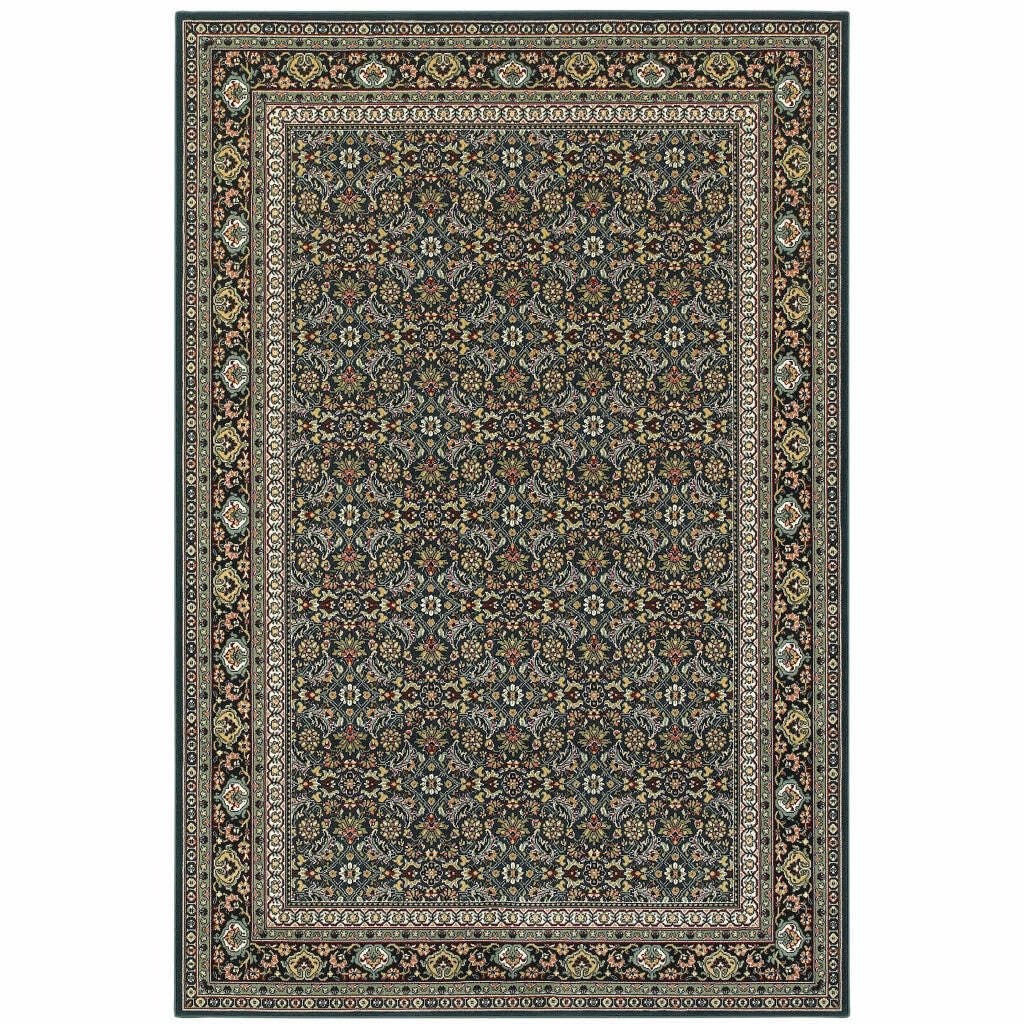 HomeRoots 509118 8 x 11 ft. Navy Blue Green Red Ivory & Yellow Oriental Power Loom Stain Resistant Rectangle Area Rug