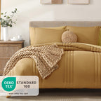 Monbix Queen Comforter Set - 7 Pieces Desert Yellow Bed in a Bag Down Alternative Polyester