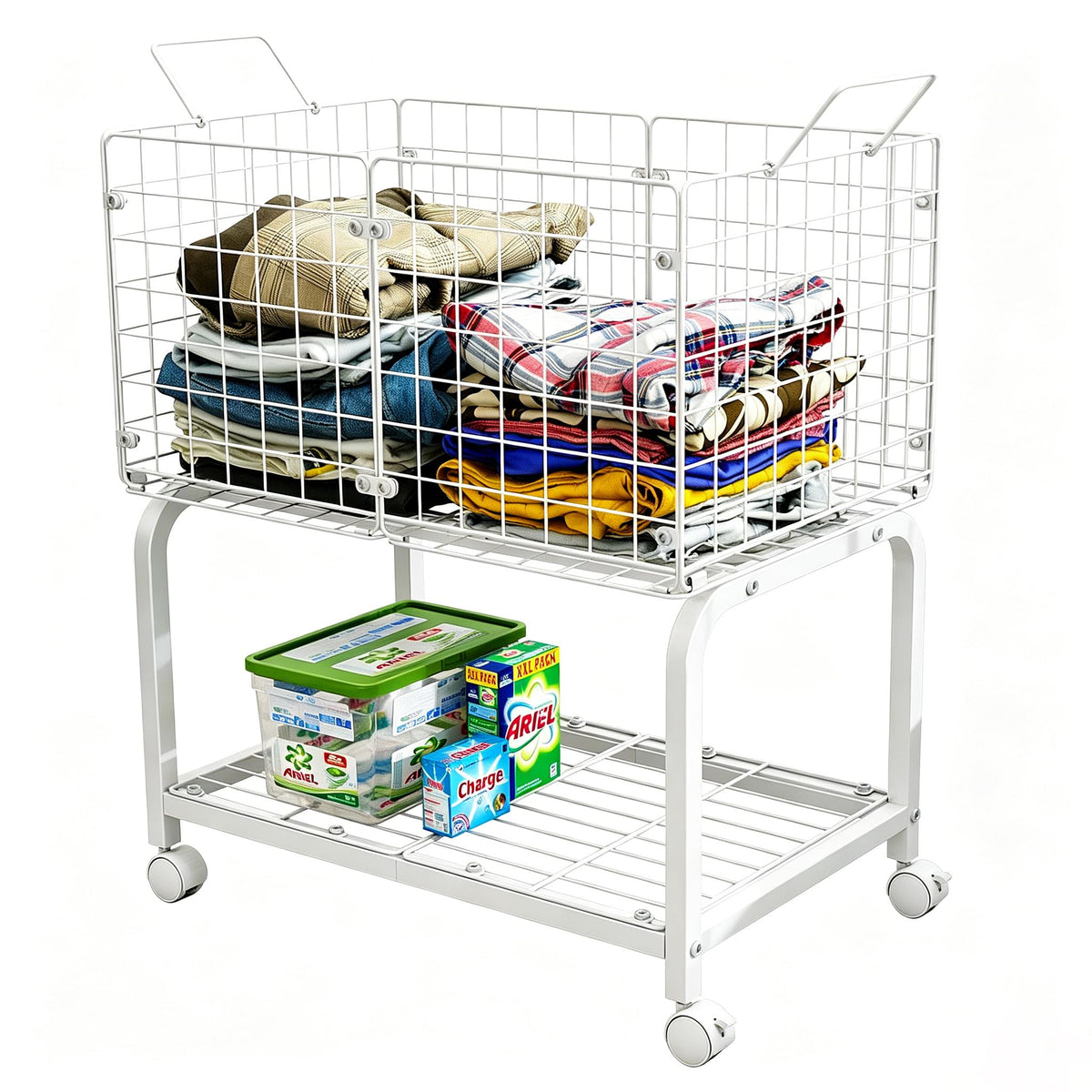 LWTURLOV 2Tier Rolling Laundry Basket Cart with Wheels Handle and Divider