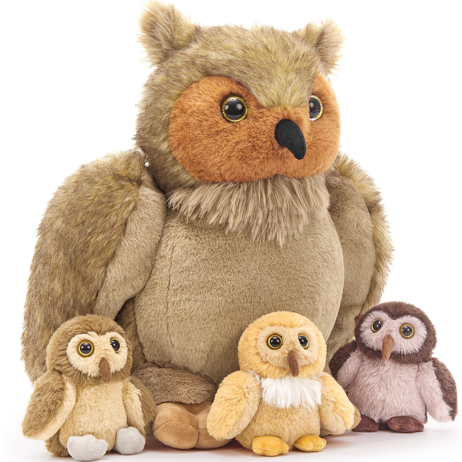 Tezituor 4-In-1 Owl Stuffed Animals Set, 20 Inch Large Mommy Stuffed Owl Plush With 3 Babies Toy, Soft Owl Plush Pillow For Girl