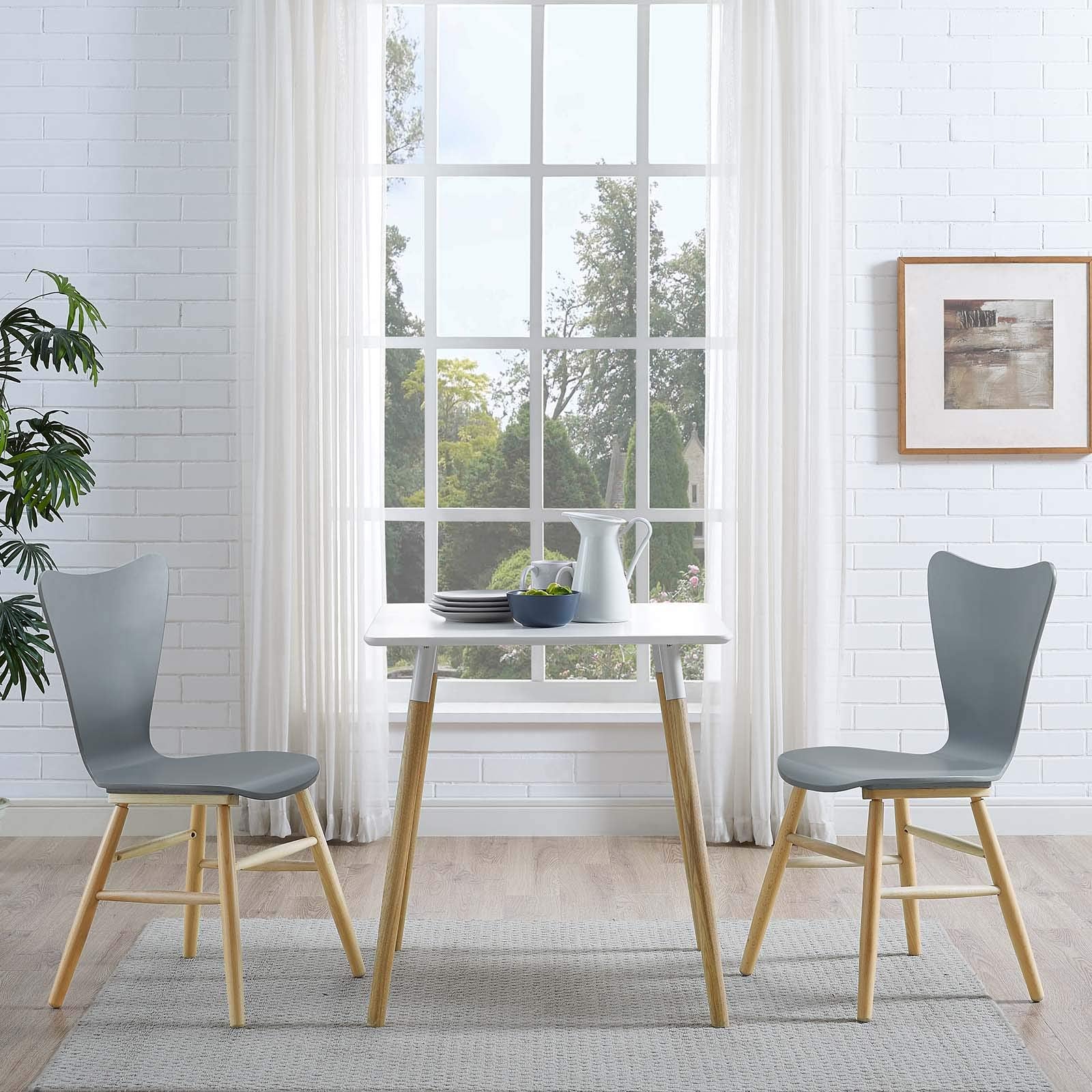Modway Cascade Mid-Century Modern Wood Two Kitchen And Dining Room Chairs In Gray