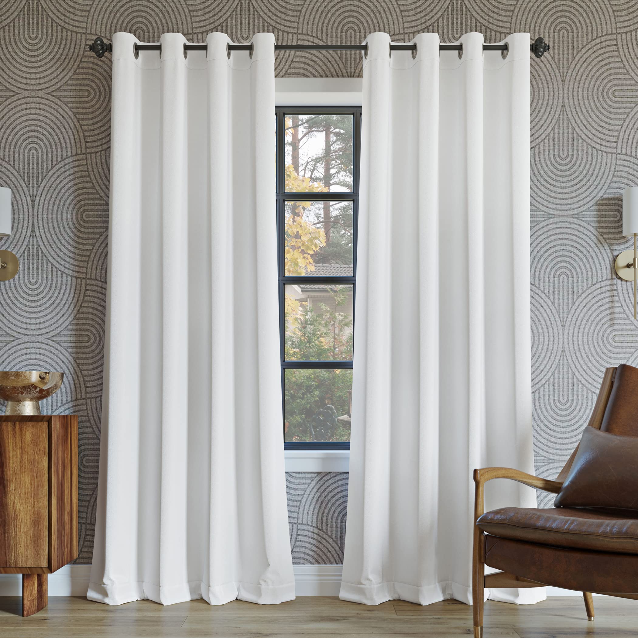 Sun Zero Nordic 2-Pack Theater Grade Noise Reducing Extreme 100% Blackout Grommet Curtain Panel Pair, 52' X 63, White