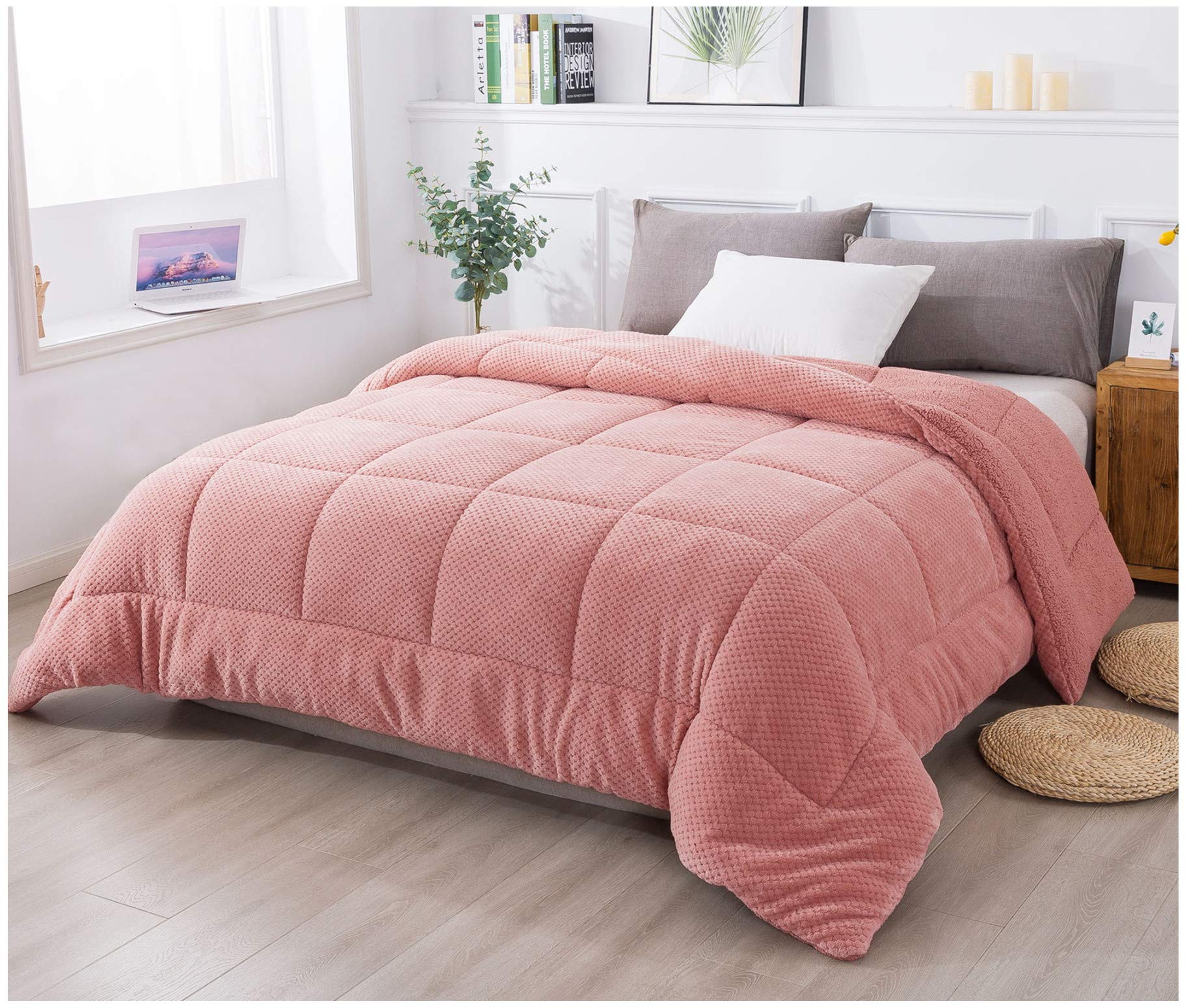 Kasentex Luxury Plush Sherpa Comforter, Ultra Soft Cozy Reversible Fleece - Goose Down Alternative Fill, Machine Washable Beddin