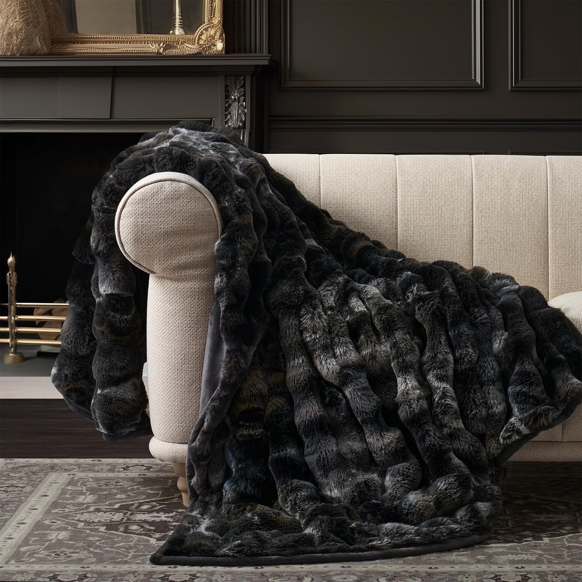 Evergrace Ultra Soft Luxury Fluffy Ridgeline Faux Rabbit Fur Bubble Throw Blanket, Thick Warm Fuzzy Throw For Bed, Cozy Plush Re