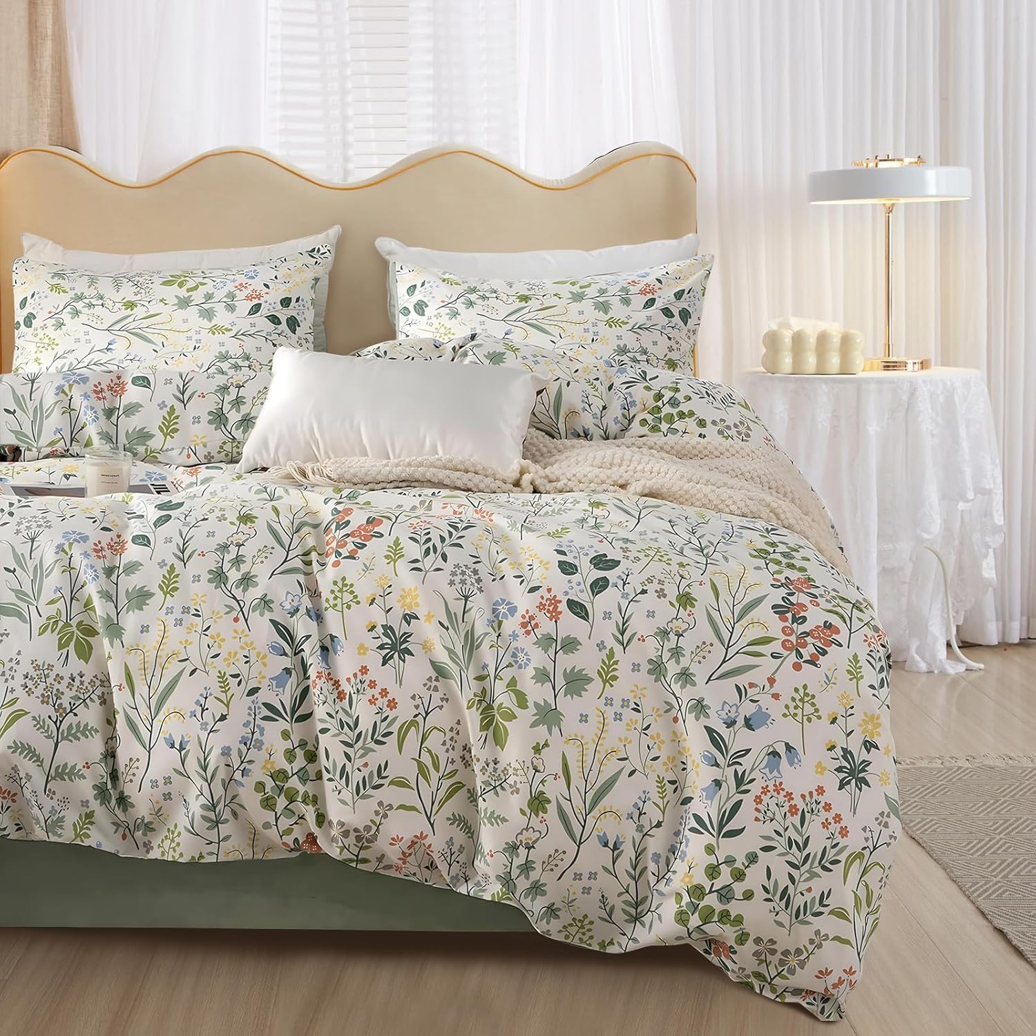 Vintage Botanical Floral Comforter Set Full Size Chic Garden Flower Leaves Comforter Set Fluffy Soft Cute Floral Bedding Comfort