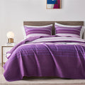 Kakijumn Full/Queen Quilt Bedding Set, White And Purple Patchwork Striped Quilt Set, 2 Pieces Soft Lightweight Bedspread Coverle