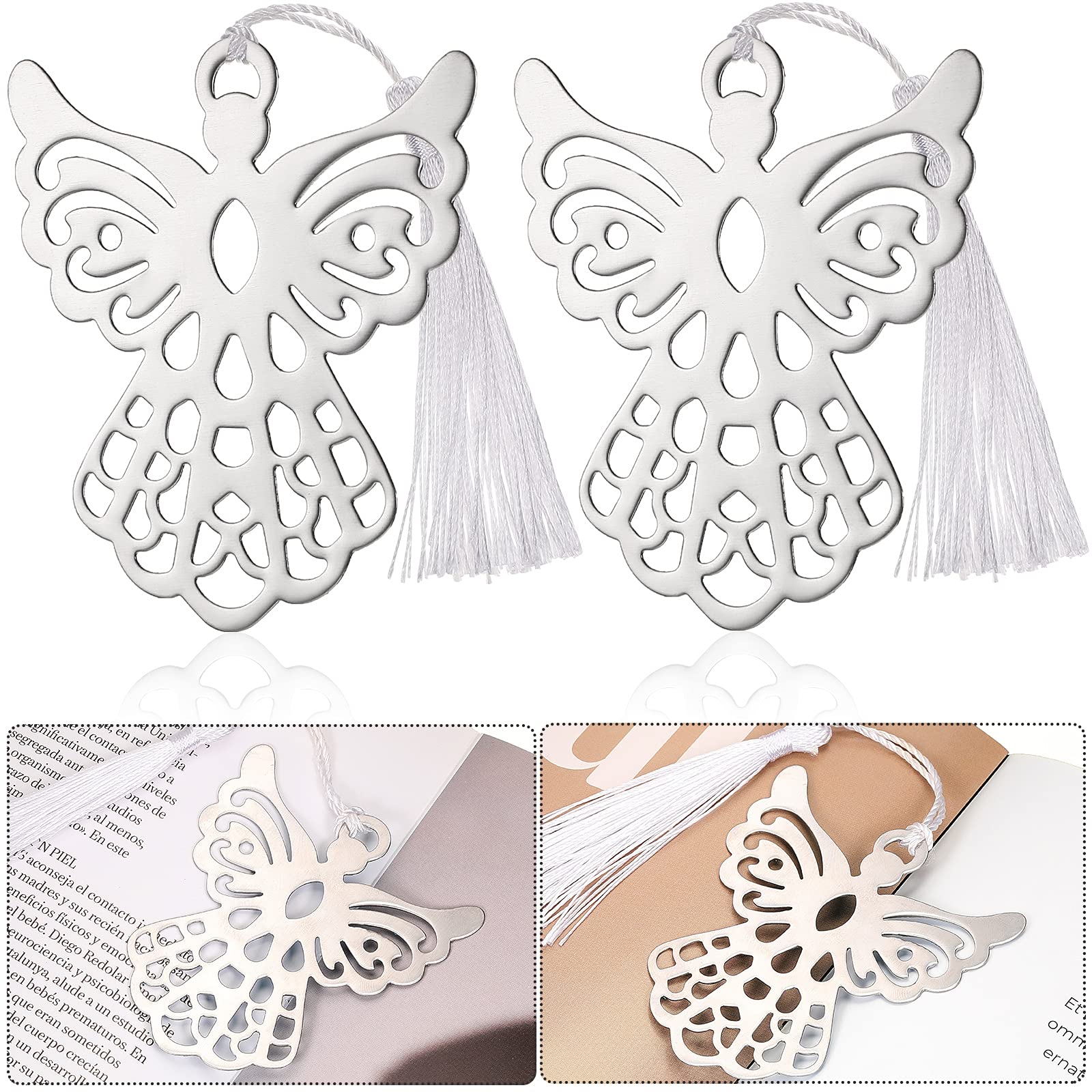 Metal Angel Bookmark With Silky Bookmark Tassels Angel Ornaments Christmas Tree Ornaments With Organza Bags For Book Lovers Coll