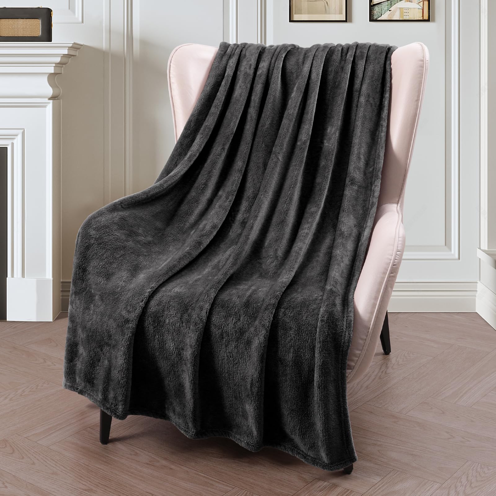 Exclusivo Mezcla Fleece Throw Blanket For Couch, Sofa, 300Gsm Super Soft And Warm Blankets, Dark Grey Throw All Season Use, Cozy