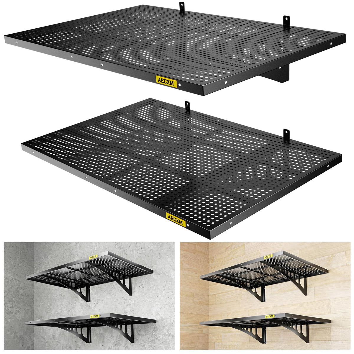 Aecxm 2Pack-2X3Ft Garage Storage Wall Garage Shelves Garage Storage Rack Garage Shelves Heavy Duty Sturdy Wall Shelves (Black)