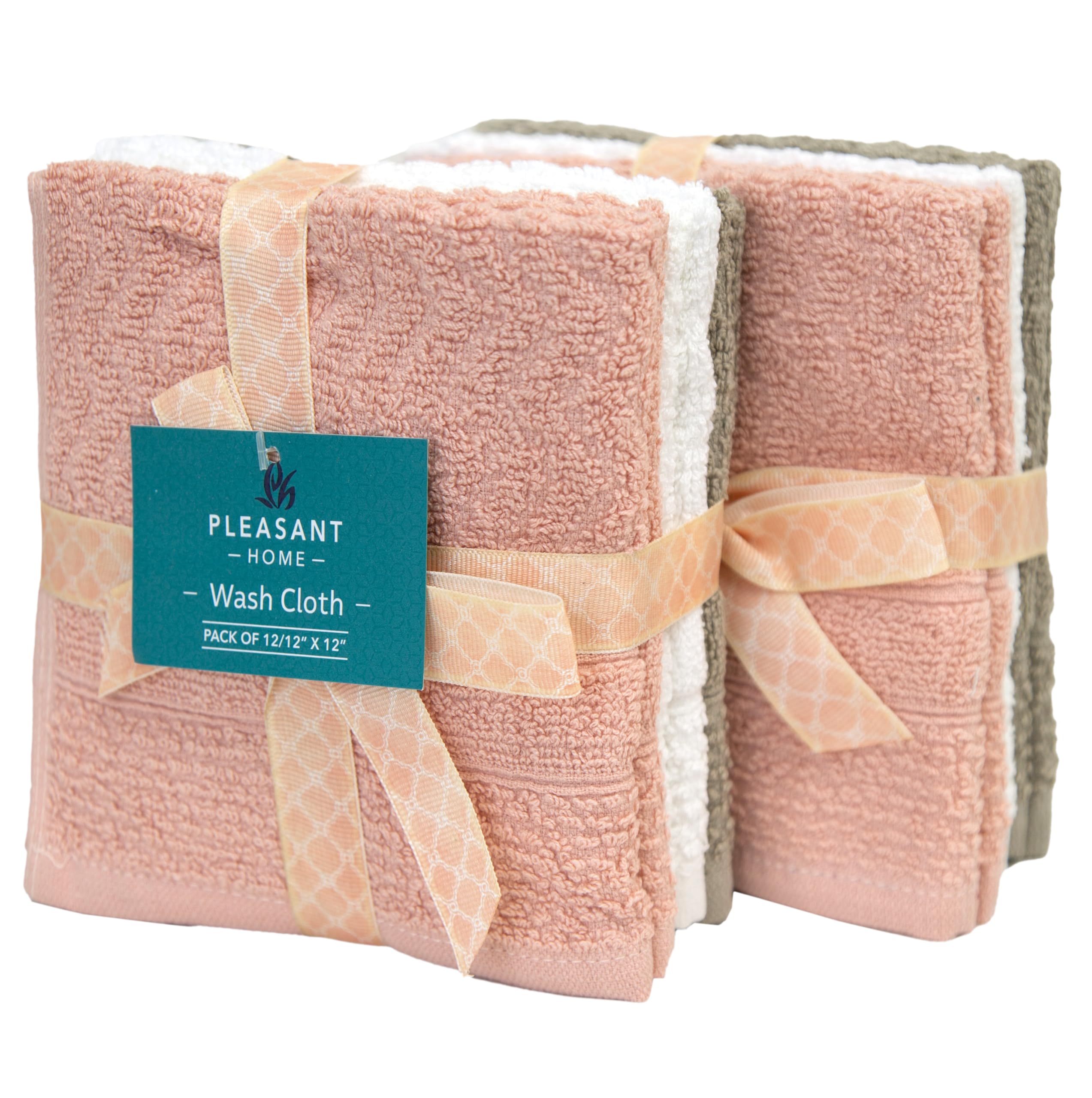 Ph Pleasant Home Diamond Wash Cloths Set - 12 Pack (12” X 12”) – 509 Gsm - 100% Ring Spun Cotton Wash Cloth - Super Soft And Highly Absorbent Face Towels (Blush, White & Tan)