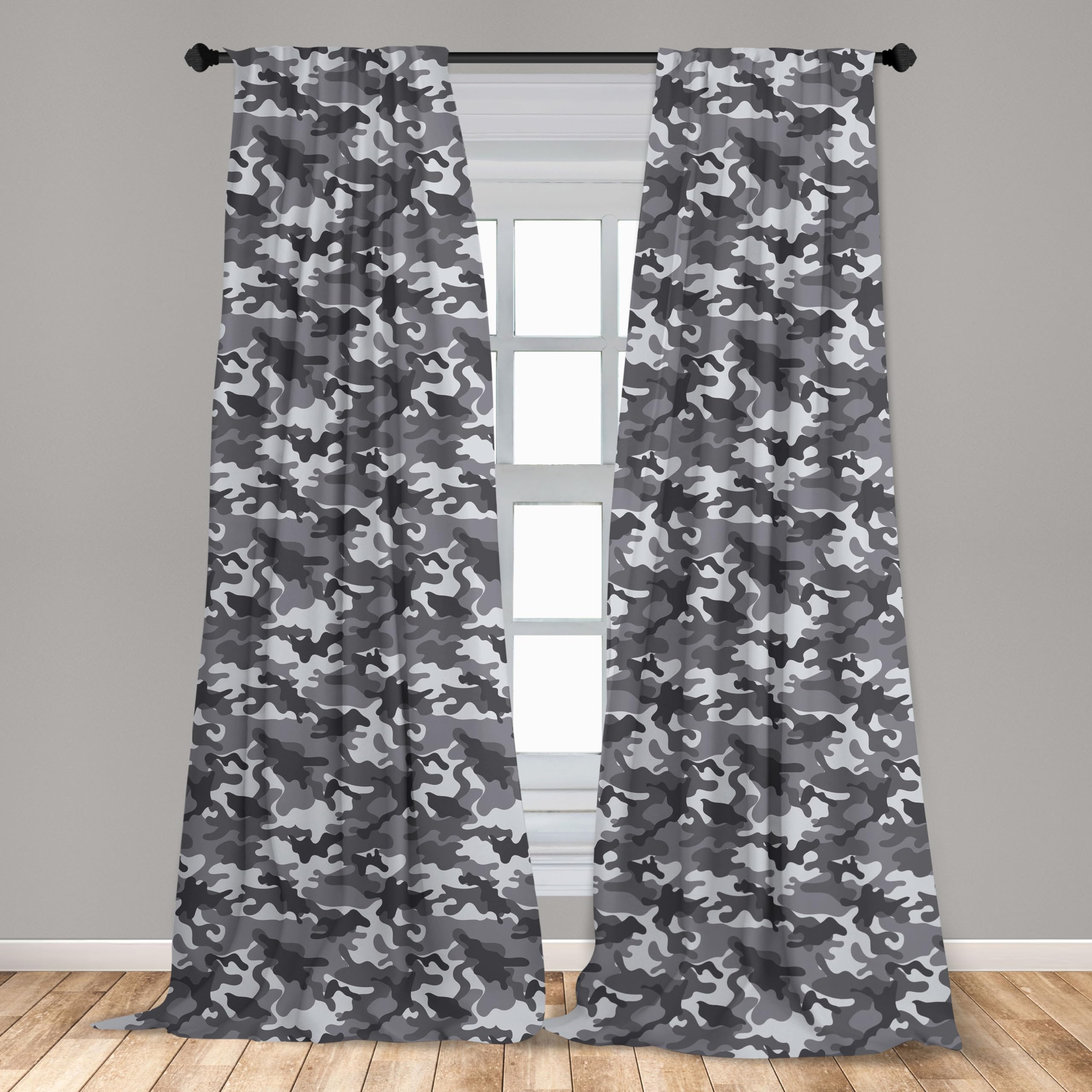 Ambesonne Camouflage Window Curtains, Monochrome Attire Pattern Camouflage Inside Vegetation Fashion Design Print, Lightweight D