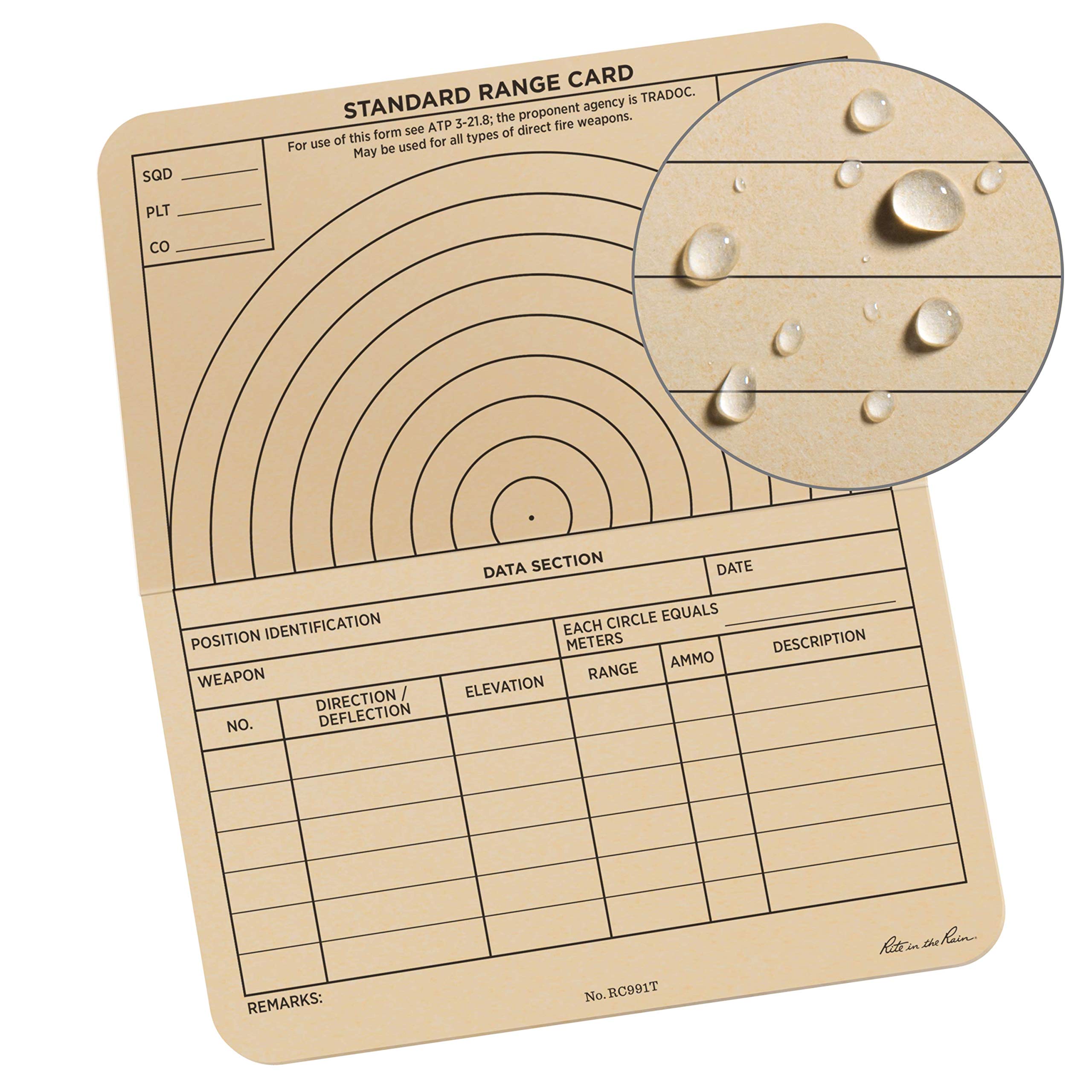 Rite In The Rain All-Weather Combat Card, Range Card, 6' X 5', 50 Weatherproof Cards (No. Rc991T)