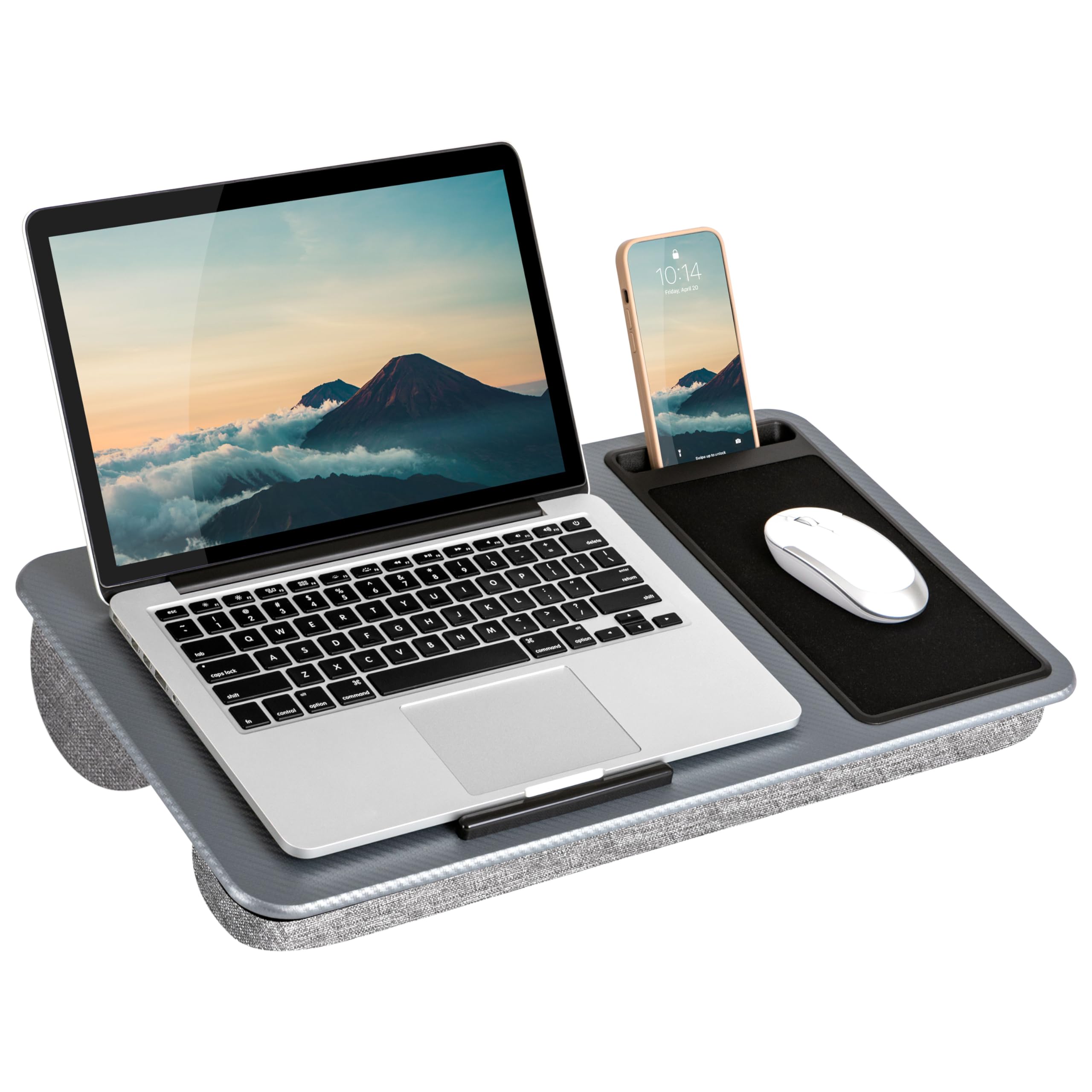 Lapgear Home Office Lap Desk With Device Ledge, Mouse Pad, And Phone Holder - Silver Carbon - Fits Up To 15.6 Inch Laptops - Sty