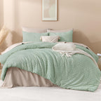 Andency Sage Green Boho Queen Comforter Set, Lightweight And Fluffy Bedding Set For Queen Bed, 3 Pieces Tufted Farmhouse Design For All Seasons (90X90Inches, 1 Comforter And 2 Pillow Shams)