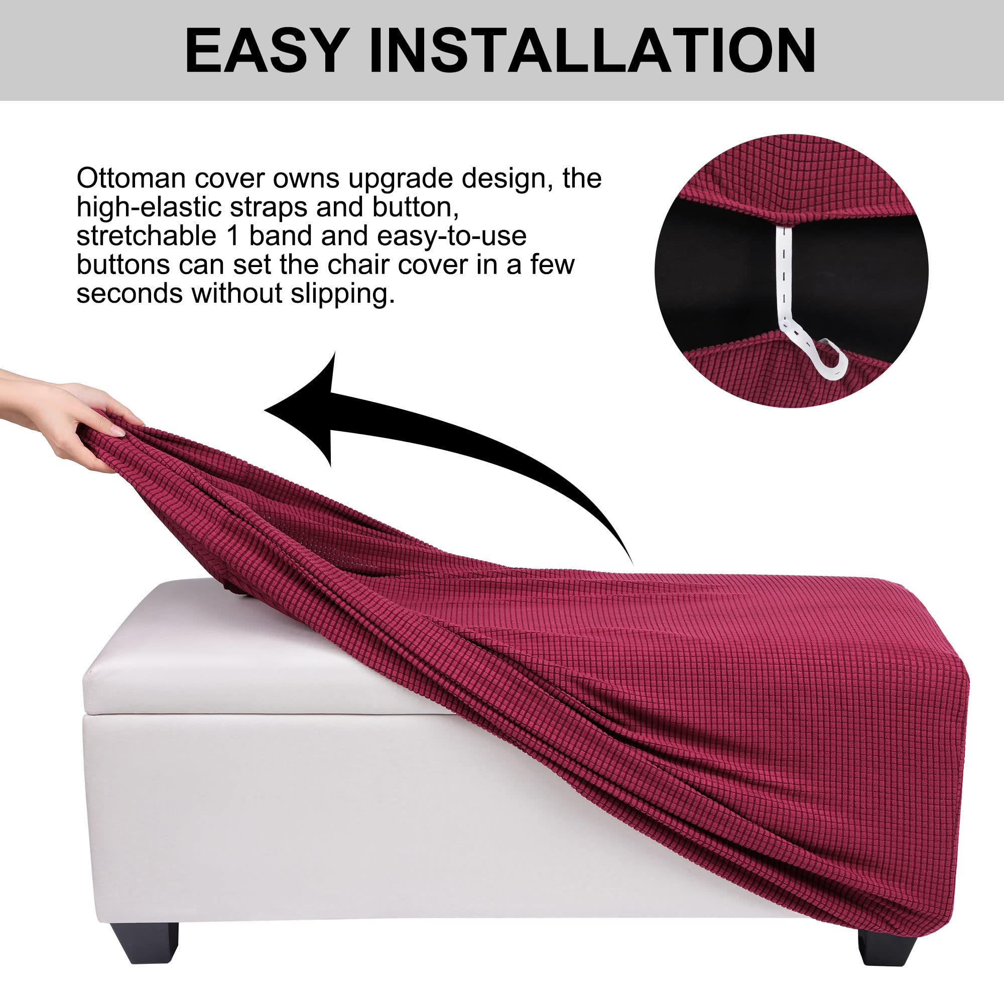 Piccocasa High Stretch Ottoman Cover With Elastic Bottom, Soft Slipcover Jacquard Fabric Small Checks Rectangle Storage Stool Co