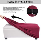 Piccocasa High Stretch Ottoman Cover With Elastic Bottom, Soft Slipcover Jacquard Fabric Small Checks Rectangle Storage Stool Co
