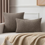 Kevin Textile 2 Packs Light Brown Euro Farmhouse Decorative Throw Pillow Covers 26X26 Inch For Living Room Couch Bed Sofa Rustic Boho Home Decor Soft Striped Corduroy Square Cushion Case 66X66 Cm