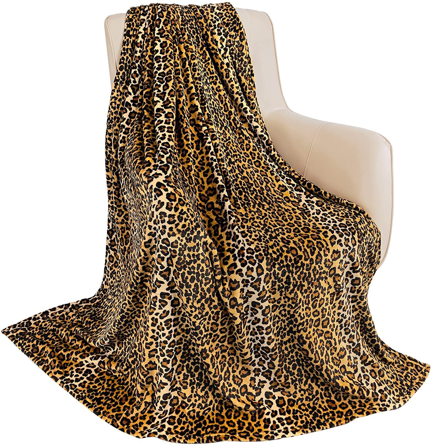 Macevia Flannel Fleece Throw Blanket For Couch, Leopard Print Blanket For Adult, Lightweight Cozy Soft Cheetah Blanket For Bed S