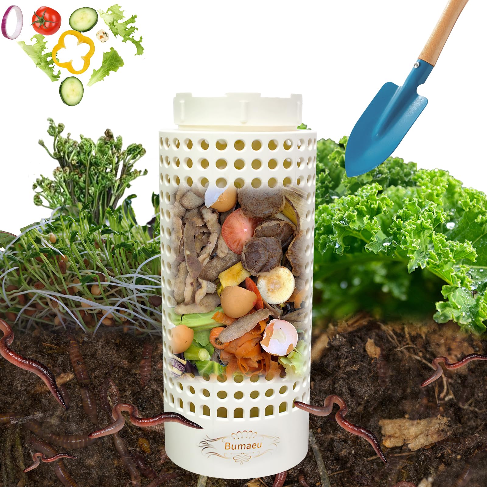 Underground Worm Farm, Garden Mini vermicomposting bin for use in Outdoor Gardening from Kitchen Food Waste, with Holes and lid,
