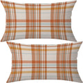 Aofanggo Fall Pillow Covers 12X20 Set Of 2 Autumn Decorative Throw Pillow Cases Orange Blue Plaids Cushion Covers Faux Linen,Far
