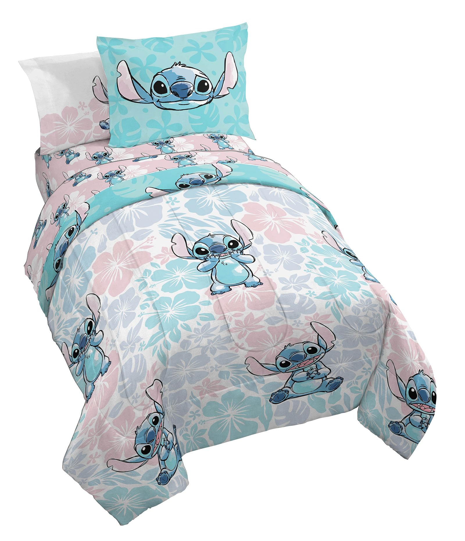 Disney Lilo & Stitch Full Comforter Set - 7 Piece Bedding Includes Sheet Set & Pillow Covers - Super Soft Kids Floral Bedding