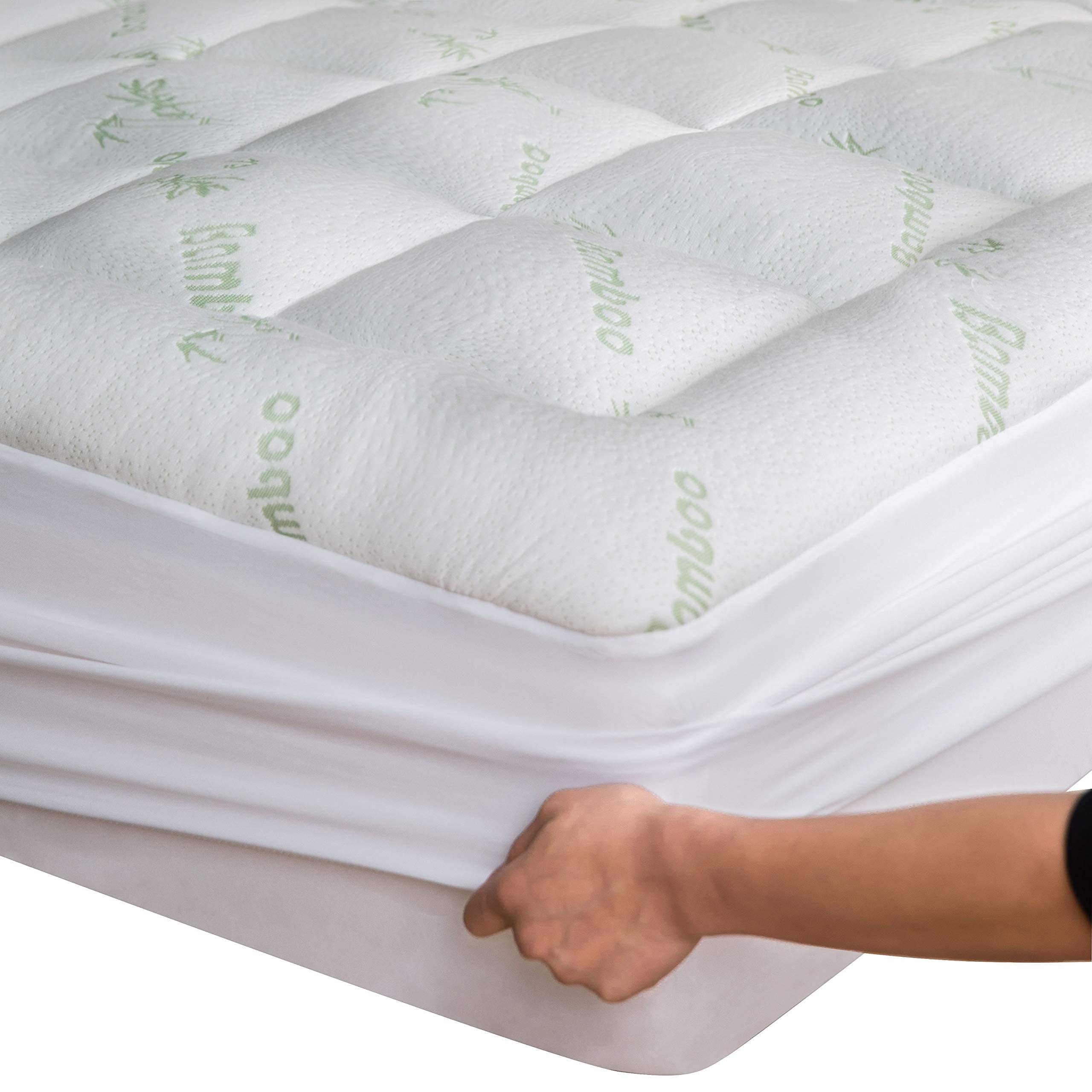 Viscose Made From Bamboo Queen Mattress Topper With 1 Pillow Protector - Thick Cooling Breathable Pillow Top Mattress Pad For Ba
