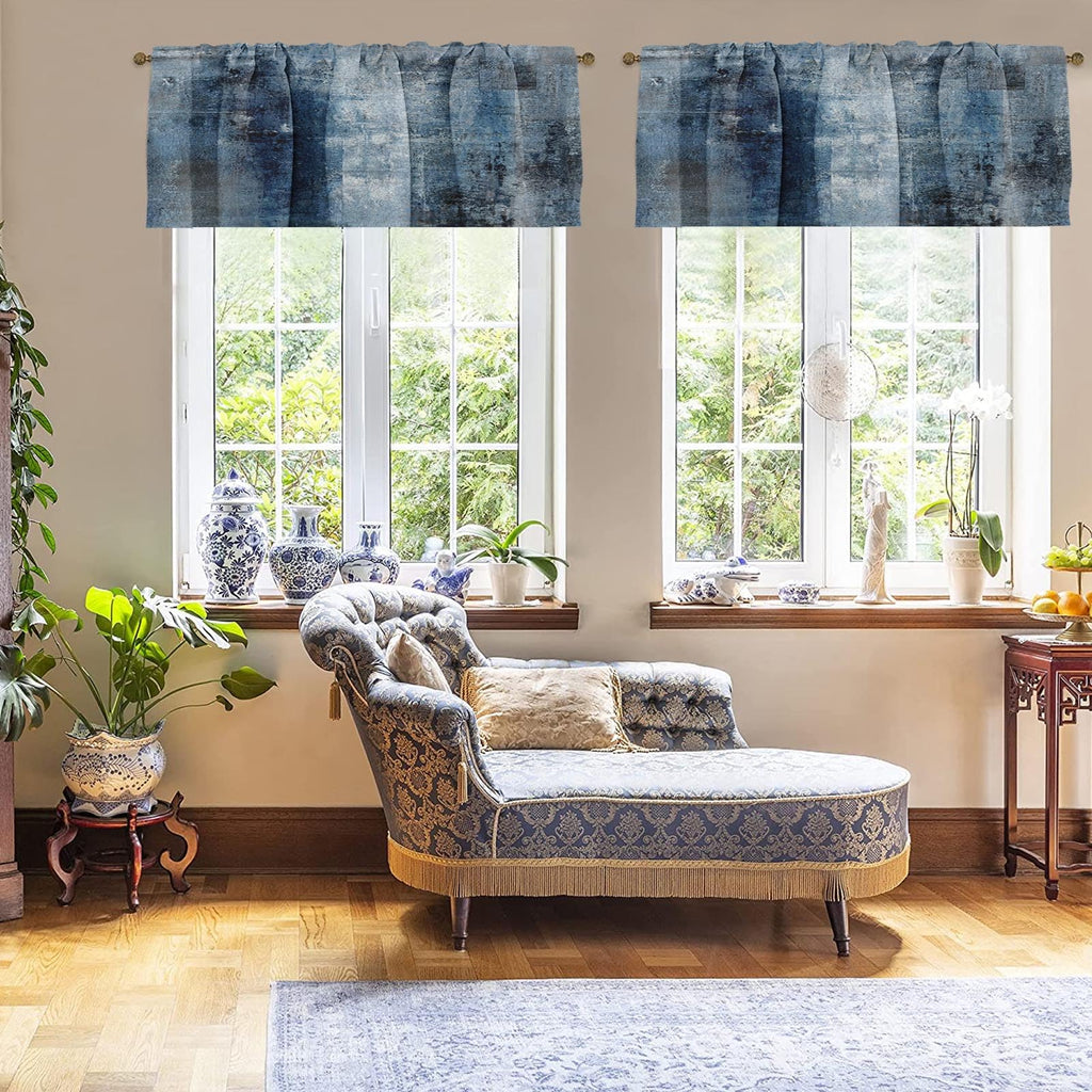 Emvency 2 Pack Valances Window Treatments, Blue Abstract Modern Art Blackout Drapes Adjustable Curtain Valances For Windows Livi