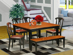East West Furniture PFKE6-BCH-LC 6 Piece Modern Dining Table Set Contains a Square Wooden Table with Butterfly Leaf and 4 Faux Leather Dining Chairs with a Bench, 54x54 Inch, Black & Cherry