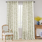 Lazzzy Farmhouse Linen Curtains - 108" Back Tab Drapes, 50"W, Green on Beige, Light Filtering, 2 Panels for Living Room/Bedroom