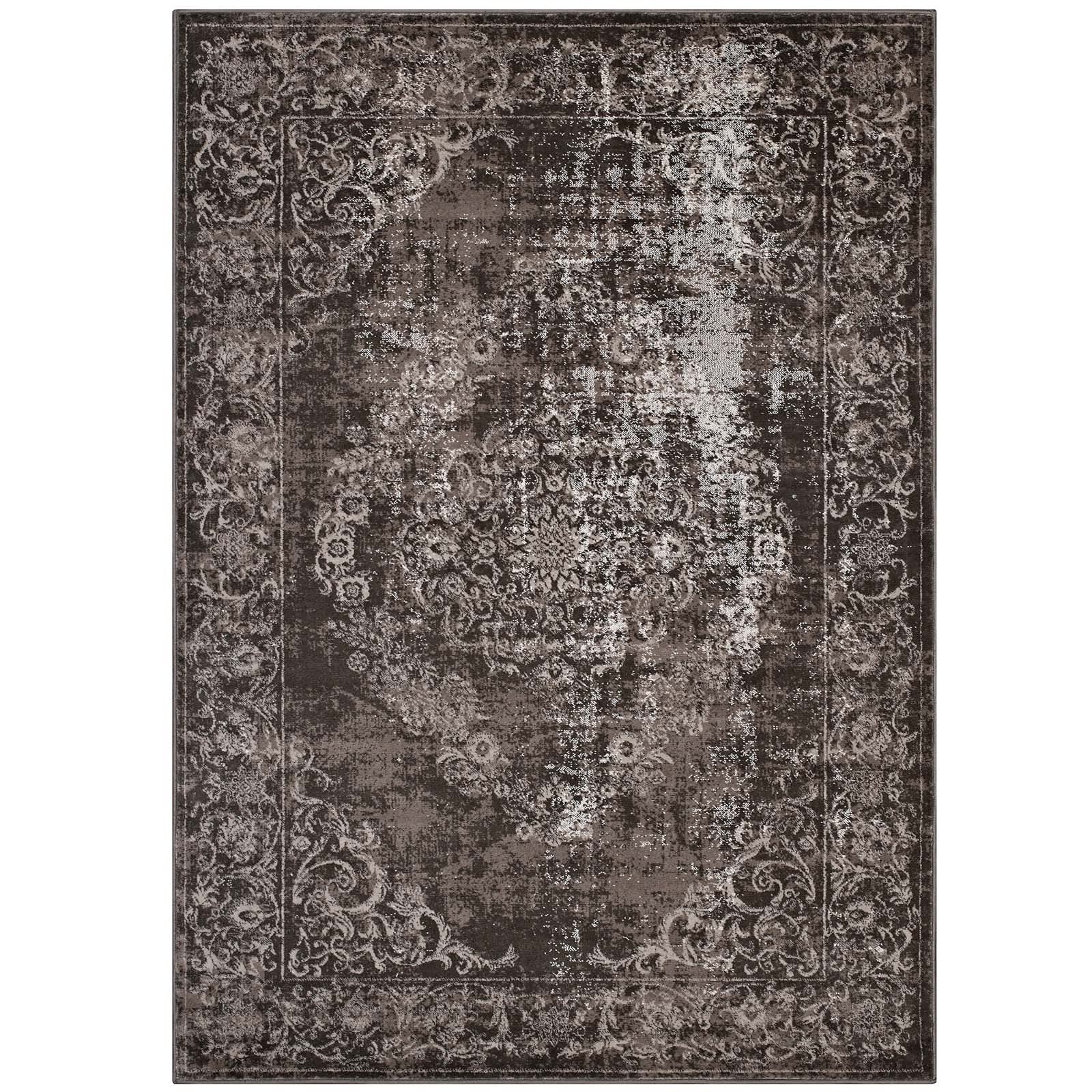 Modway Gamela Rustic Vintage Ornate Floral Medallion 5X8 Area Rug In Antique Light And Dark Brown