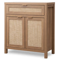 Sicotas Buffet Cabinet Sideboard With Storage, Rattan Accent Cabinet With Doors Drawer, Boho Credenzas Farmhouse Console Coffee Bar Cabinet For Entryway Living Dining Room, Natural Oak