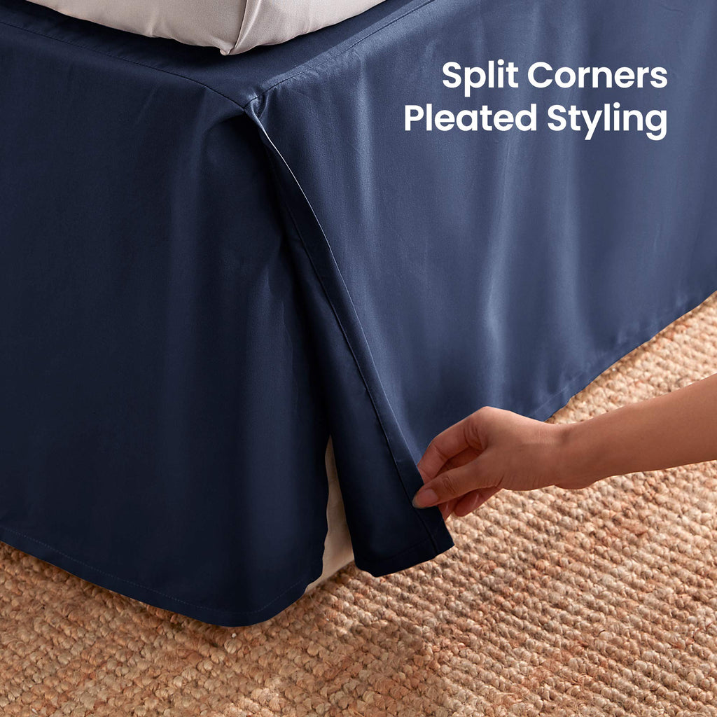 Sleep Zone Pleated Bed Skirts Twin Size, 15 Inch Tailored Drop Easy Fit Bedskirt, Anti-Static, Fade Resistant (Twin, Navy Blue)