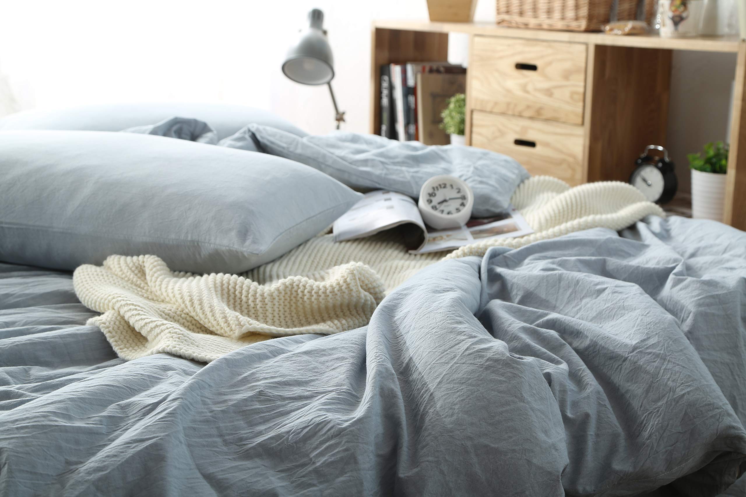 F.Y.Dreams 100% Washed Cotton Duvet Cover For Weighted Blanket 60X80 Inches With 8 Ties, Zipper On Long Side/Light Blue/Just Duv