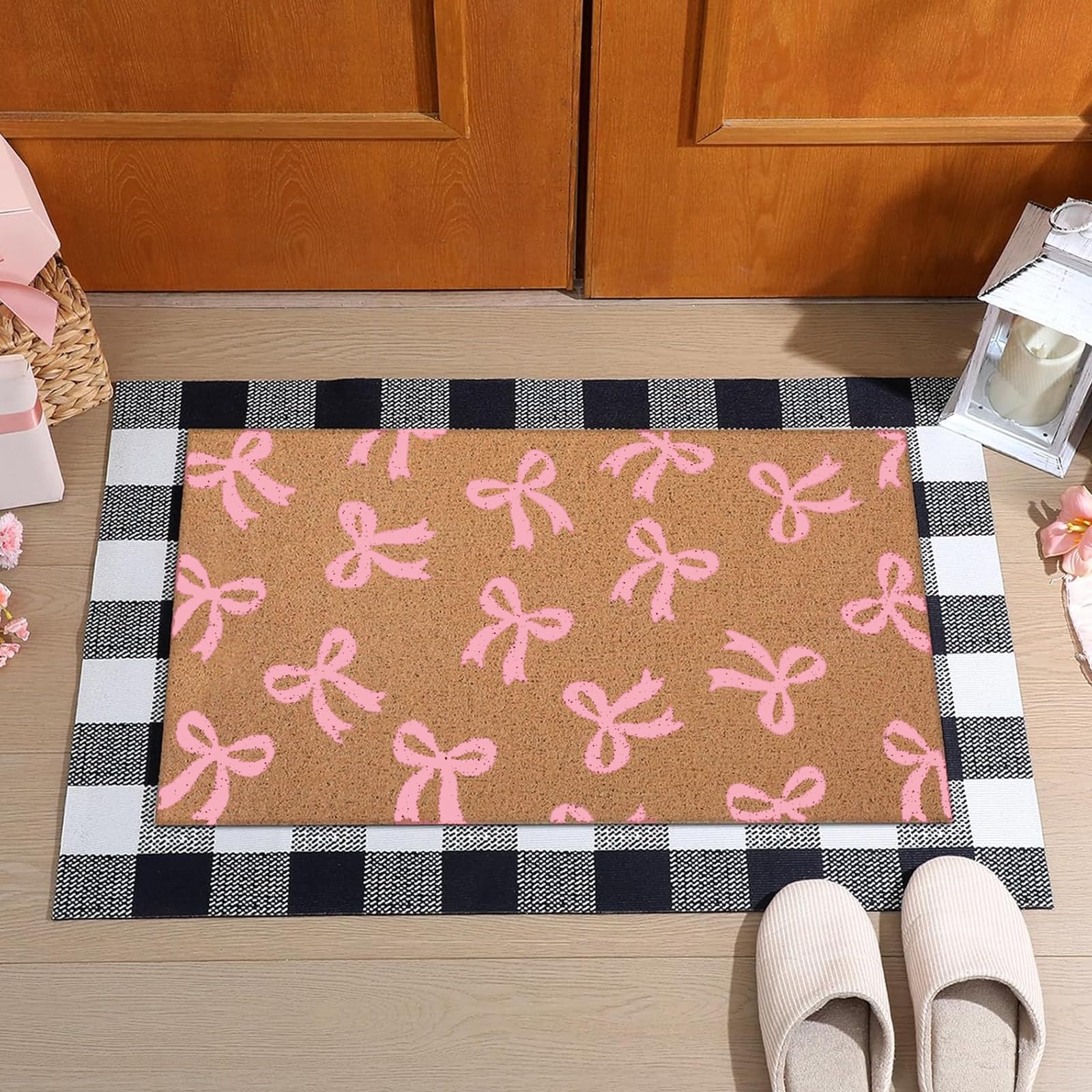 Drydiet 2 Pcs Winter Snowman Double Layer Doormats, Non Slip Christmas Holiday Entry Rugs, 36  x 24  Fabric Welcome Mat 29  x