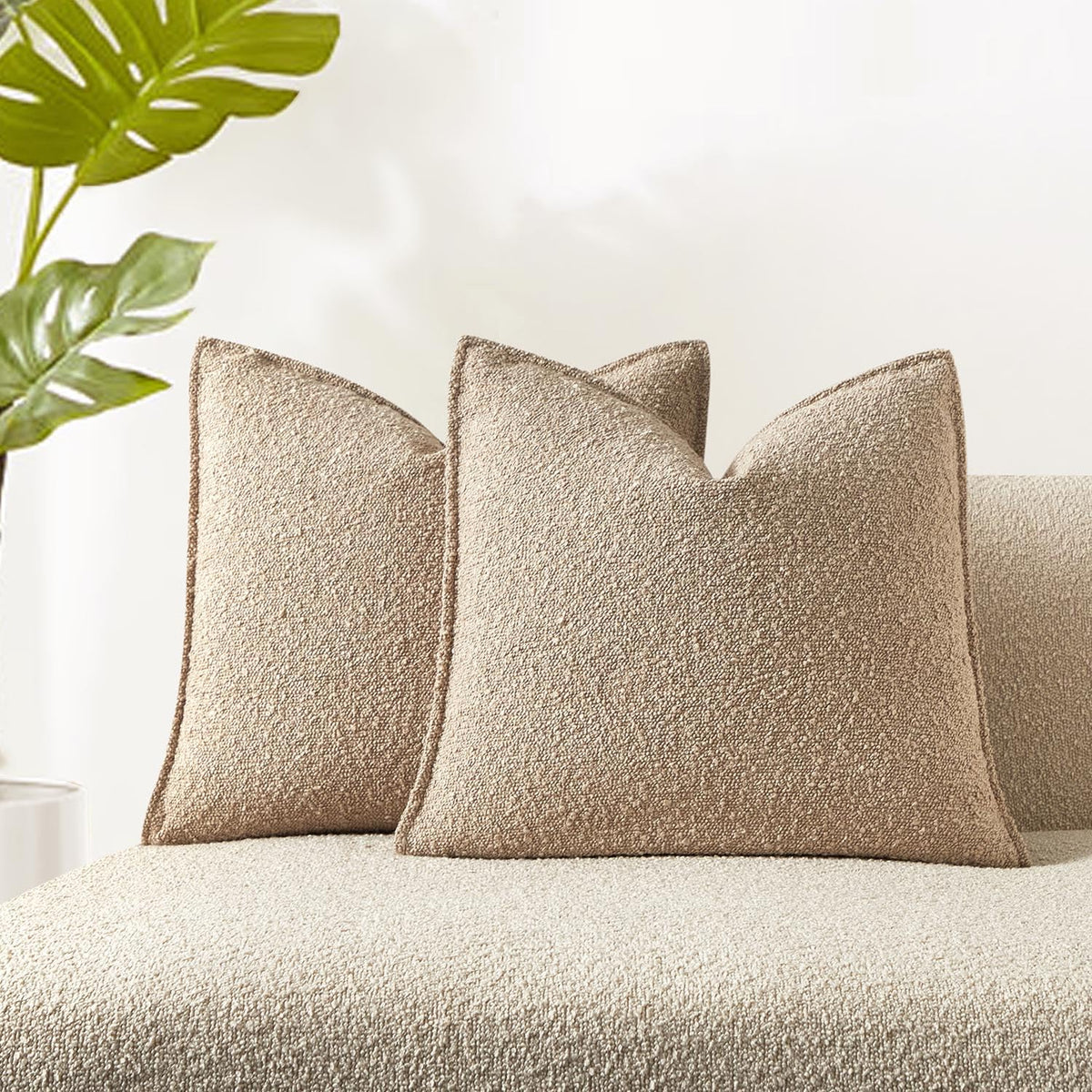 Juspurbet Oatmeal Boucle Broadside Throw Pillow Covers 24X24 Inch Set Of 2 For Couch Bedroom Sofa Living Room Decorative Soft Te
