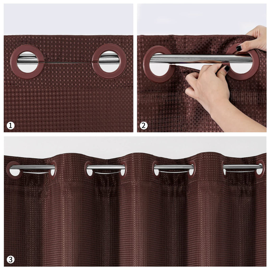 Mitovilla No Hooks Required Extra Long Shower Curtain Set With Snap-In Liner, 86 Inch Xl Brown Waffle Heavyweight Fabric Cloth S