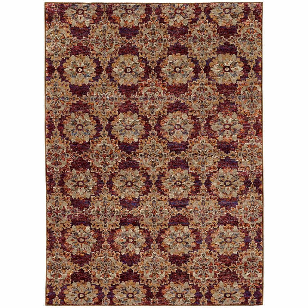 HomeRoots 510021 10 x 13 ft. Red & Gold Oriental Power Loom Stain Resistant Rectangle Area Rug